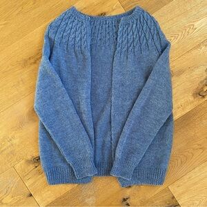 Handmade 100% Wool Blue Women's Open Cardigan